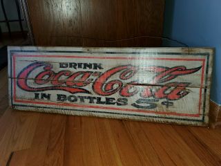 Vintage Looking Drink Coca - Cola In Bottle 5 Cent Wooden Sign 33 1/2 " X 11 1/2 "