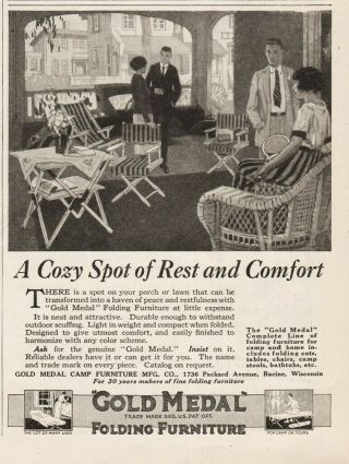 1922 Gold Medal Camp Furniture Manufacturing Co Racine Wi Folding Chair Cot Ad