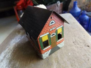 Vintage 1914 Tin Litho School House Candy Container West Bros Grapeville Pa