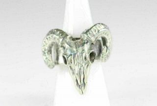 Big Bold Sterling Silver Rams Head Skull Ring By Theeth Size 7.  75 6883