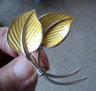 Norwegian Sterling Silver & Yellow Enamel Leaf Brooch - Hans Myhre,  Norway