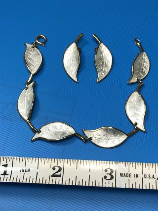 David Andersen Sterling Silver & White Enamel Leaf Bracelet & Earrings Norway