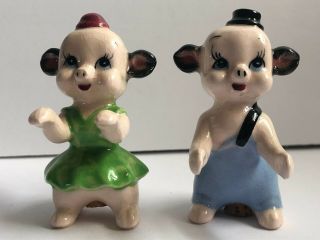 Vintage Japan Anthropomorphic Pigs Wedding Couple Ceramic Salt And Pepper Shaker