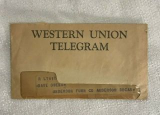 Vintage Western Union Telegram 1956 Anderson Furniture Company Anderson Sc