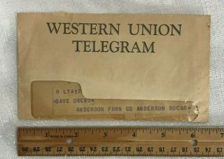 Vintage Western Union Telegram 1956 Anderson Furniture Company Anderson SC 2