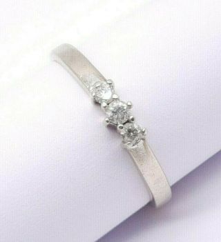 Vintage 10k White Gold 3 - Stone Diamond Ring Past Present Future Size 7