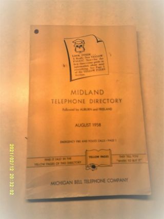 August 1958 Midland Yellow Pages Telephone Book