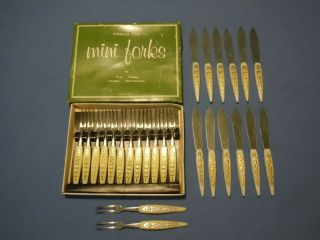 Vintage Set 12 Mini Forks And 12 Knives Plus 2 Extra Forks