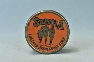 Vintage Shinola Leather & Saddle Soap Tin With Horse Back Riders 01070
