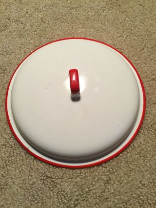 Vintage Enamelware White With Red Trim 8 3/4” Stock Pot Lid Only