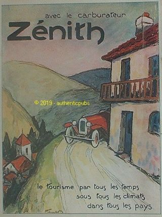 Publicite Zenith Carburateur Tourisme Par Tout Les Temps Signe Hautot De 1926 Ad