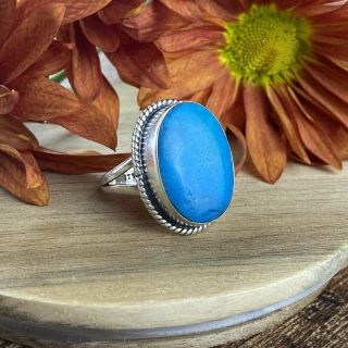 Vintage Native Navajo Sterling Silver Huge Nevada Blue Turquoise Ring