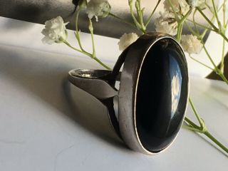 Antique Art Deco C.  30s Large Black Gemstone Onyx Ring Marked “silver” Size N