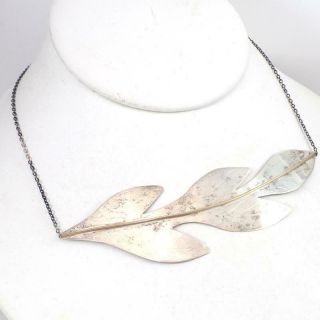 Vtg Arts & Crafts Sterling Silver Large Leaf Modernist Pendant Necklace 16 " Ljb4