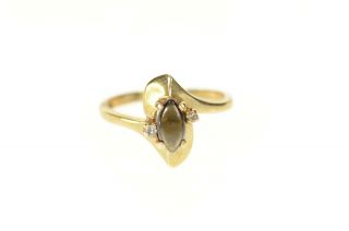 10k Marquise Black Star Sapphire Diamond Bypass Ring Size 2.  75 Yellow Gold 31