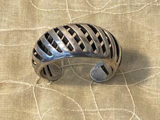 Vintage Heavy Taxco Mexico Sterling Silver Cuff Bracelet