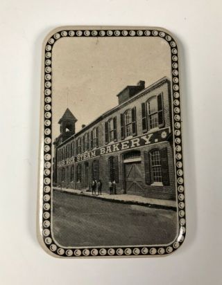 Antique Vintage Glen Rock Steam Bakery Photo Advertising Celluloid Pocket Mirror