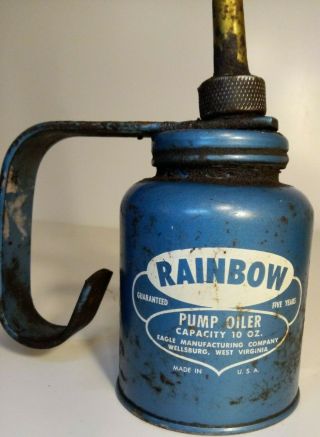 " Farm Fresh " Vintage Rainbow Pump Oiler By Eagle 10.  Oz Blue Made Usa " No Pump "