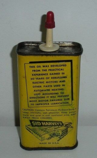 SID HARVEY ' S,  Motor Oil,  Valley Stream,  N.  Y. ,  Tin Oiler Can (5 Inches Tall) 2