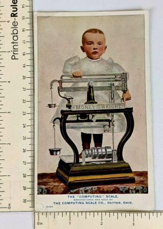 c1900s The Computing Scale Co Dayton Ohio Trade Card Baby in Gown Money Weight 3