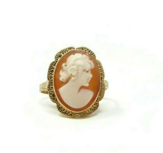 Estate 18k Yellow Gold Shell Cameo Ring Size 9.  75 Milor Italy