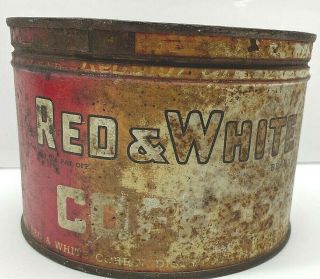 Vintage 1lb Red & White Lid Keywind Coffee Tin Can Chicago Il (rust Damage)