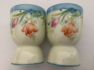 Noritake Hand Painted China Egg Cups Floral Design Multicolored