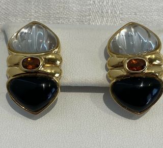 Kylo Kai Yin Lo Sterling 925 Vermeil 14k Post Onyx Carved Quartz Garnet Earrings
