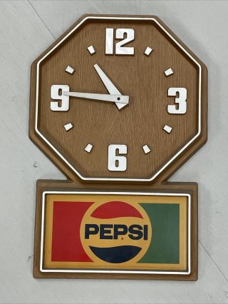 Vintage Pepsi Cola Advertising Wall Clock Sign Battery Operated 14”x20”