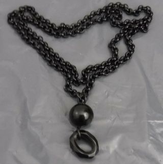 Long Antique Whitby Jet Linked Necklace & Pendant Victorian Mourning Jewellery