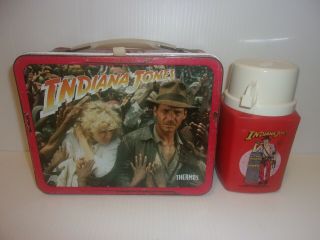1984 Indiana Jones & The Temple Of Doom Metal Lunch Box & Thermos.