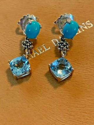 Michael Dawkins Sterling Silver Blue Topaz And Sleeping Beauty Turquoise Earring