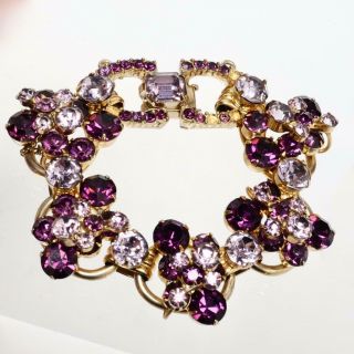 Vintage Juliana Delizza & Elster Purple/lavender Rhinestone Five Link Bracelet