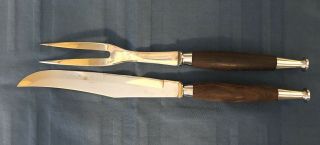 Meat Carving Set Mid - Century Modern Danish teak wood handle Knife Fork stainless 2