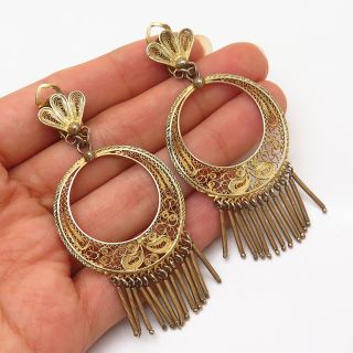 900 Silver Gold - Plated Vintage Filigree Design Dangling Clip - On Earrings