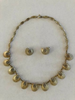 Antique Art Deco Theodore Fahrner Earclips & Necklace 925 W/gold Wash Marked