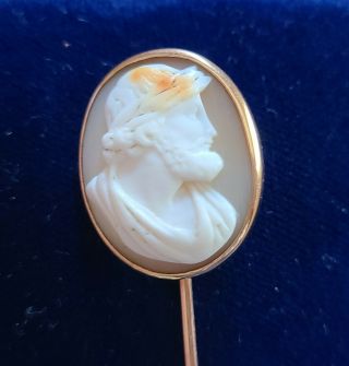 Estate Victorian Carved Cameo 10k Gold Stick Pin 4.  6 Grams