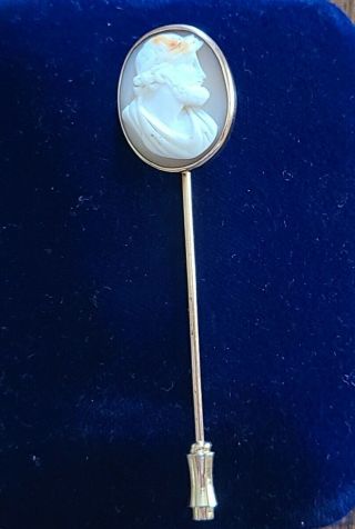 ESTATE VICTORIAN CARVED CAMEO 10K GOLD STICK PIN 4.  6 GRAMS 2