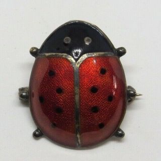 Vintage David Andersen Norway Sterling Enamel Guilloche Ladybug Brooch