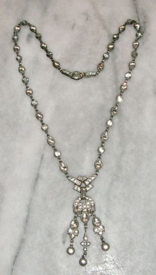 Antique Art Deco Foil Paste Silver Riviere Necklace - Quite Lovely