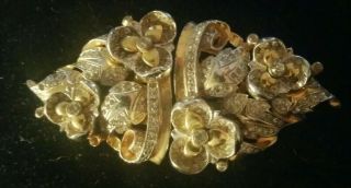 Pair (2) Signed Vintage Mazer Bros Rhinestone Gold Plated Fancy Dress Clips