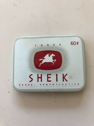 Vintage Sheik Prophylactics Condoms Tin Box 1940’s Rubbers Unwrapped