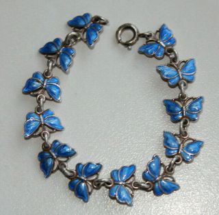 Volmer Bahner 925 Sterling Denmark Blue Enamel Butterfly Bracelet