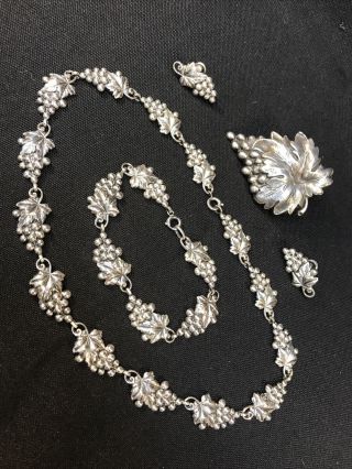 Vintage Danecraft Sterling Silver Grape Cluster Necklace,  Bracelet,  Earring/brooch