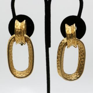 Givenchy Clip - On Earrings,  Hammered Gold Tone Metal,  Large Vintage