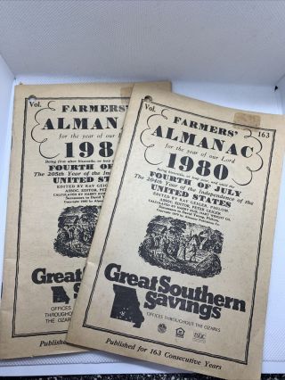 1980 & 1981 Farmers Almanac Distributed By Great Southern Savings Vol 163 & 164