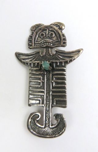 Vintage Pin/brooch,  Sterling Silver With Small Jade Stone,  Mexico,  8900