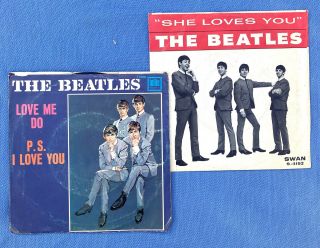 The Beatles Love Me Do Tollie Picture Sleeve,  The Beatles She Loves You Swan 45