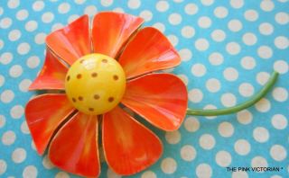 Rare Signed By Robert Vintage Flower Pin,  Cheerful Bright Orange Yellow
