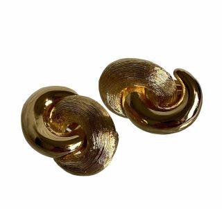 Vintage Christian Dior Textured Swirl Clip On Earrings Gold Tone